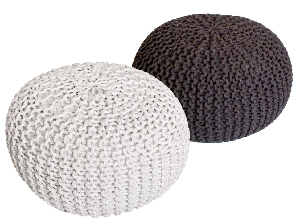Strickhocker 2er Set Pouf Sitzpouf Sitzpuff Pouf Bodenkissen Ø 55cm - Bild 1 von 4