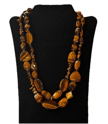 Coldwater Creek Double Stranded Tigers Eye Faceted Beads Signed Boho 20” - Image 1 of 4