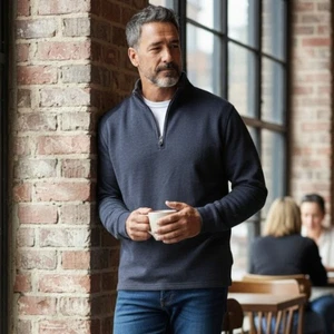 Arrow Pullover Sweatshirt Größe L dunkelblau Reißverschluss Stehkragen  - Bild 1 von 7