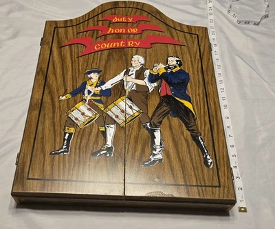 Vintage "Duty, Honor, Country" Wood Dart Board & Cabinet. Games Freedom See Pics - Image 1 of 4