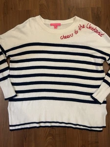 Lilly Pulitzer Women's Navy Blue Ivory Striped "Cheers to the Weekend"Sweater XL - Picture 1 of 6