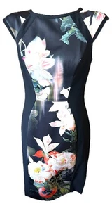 J Ted Baker London “Oil painting midi dress” Floral Sleeves Cap Sz 2 Bodycon 62 - Foto 1 di 5