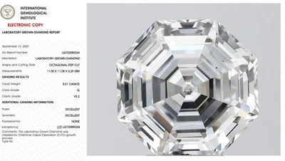 5.01 Hexagonal Lab Grown Diamond For Engagement Ring IGI Certified G VS2 - Image 1 of 4