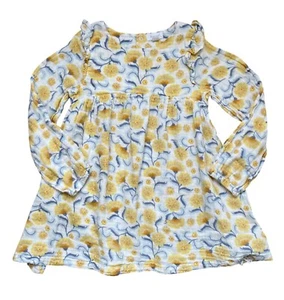 Angel Dear 4 4T 5 Dress Yoke Yellow Blue Cotton Long Sleeve Dandelion Floral - Picture 1 of 3