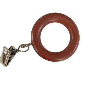 Lot Of 13 Rings Curtain Drapery 2" Rings & Brass Clips Medium Brown Vintage - Picture 1 of 16