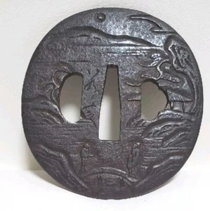 Antique Tsuba of Katana Samurai Sword Guard Iron Rare Design From Japan Japanese - Picture 1 of 2