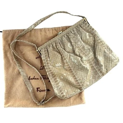 Bolso de hombro vintage Salvatore Ferragamo beige piel de serpiente bolso de mano reptil pitón Foto 1 de 4