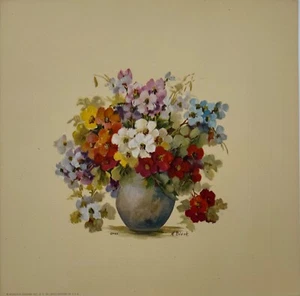 Vintage 1940s 10x10 Floral Still Life Art Print, Beautiful Flowers, Colorful - Picture 1 of 4