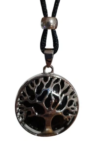 Black Obsidian Necklace Tree of Life Gemstone Pendant Cord Chakra Apache Tear - Picture 1 of 13
