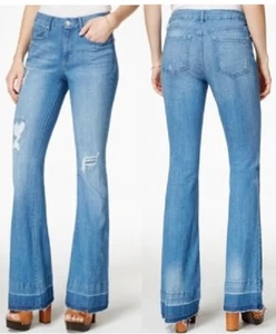 Jessica Simpson 49007199 Uptown Slim Marwood Ripped Frayed Hem Flare Jeans  - Picture 1 of 11