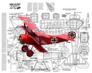 Modellflugzeug Pläne (UC): Fokker DR.1 Triplane Scale 33" Spannweite für O&R .60 - Bild 1 von 4