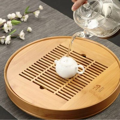 Natural Bamboo Gongfu Tea Tray Chinese Serving Table Diameter 11.8" Medium Size  - Image 1 of 4