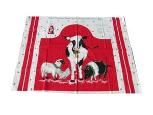 VTG Christmas Apron Sewing Fabric Panel Farm Barnyard Animals Cottagecore 1993 - Imagen 1 de 4