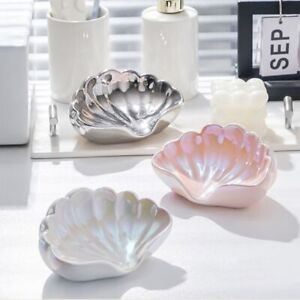 Ceramic Sea Shell Shape Drain Soap Box Jewelry Storage Soap Dish Bathroom Decor