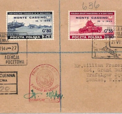 POLAND WW2 FREE FORCES Cover 1944 *MONTE CASSINO* Overprint Set{4} MILITARY MJ52 - Image 1 of 4