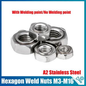 SECHSKANT SCHWEISSMUTTERN A2 EDELSTAHL METRISCH M3 M4 M5 M6 M8 M10 M12 M16 - DIN 929 - Bild 1 von 21