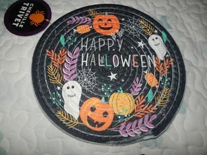 NUEVO HAPPY HALLOWEEN Redondo Trenzado TRIVET HOT PAD 9" Calabazas Fantasma Telarañas - Imagen 1 de 2