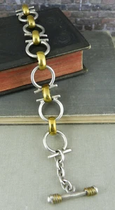 Pulsera Taxco México Dos Tonos Plata de Ley 925 Omega Eslabón Circular Palanca - Imagen 1 de 6