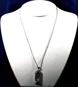 ARTISAN STERLING Engraved HANDMADE Vintage HIEROGLYPHS PENDANT NECKLACE Estate - Picture 1 of 4