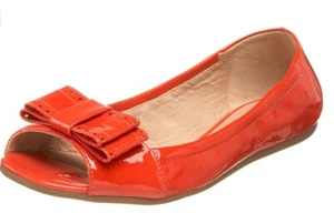 KATE SPADE AUTH $399 Women Orange Patent Leather Open Toe Front Bow Flats Sz 7.5 - Picture 1 of 12