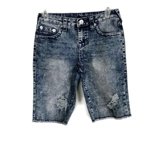 True Religion Youth Boys 14 Jean Shorts Med Acid Wash Distressed Denim Bermuda - Picture 1 of 8