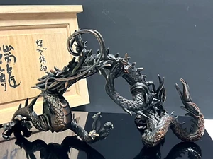 Drache Bronze Statue japanische Metallarbeit Figur Kunst 10,8 Zoll Breite - Bild 1 von 16