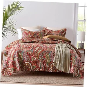 Cotton Bedspread Quilt Sets Reversible Bedding Coverlet Sets Queen Red - Picture 1 of 7