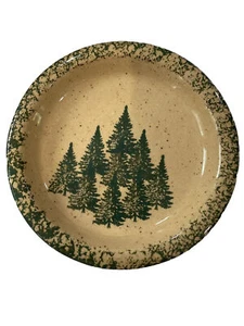 Vintage Three Rivers Pottery Plate Pine Trees Spongeware 5 5/8" Signed Myra - Picture 1 of 5