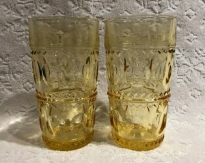 Vintage-Retro Indiana '60's TWO Citrine-Yellow King's Crown Thumbprint Iced-Teas - Picture 1 of 12