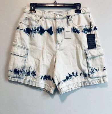 Nuevo con etiquetas Pantalones Cortos Forever 21 Denim Carga Cintura Alta Para Mujer 28 Blanco Blanqueador Ácido Lavado Foto 1 de 4