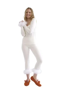Sleeper Womens Weekend Chic Feather Top With Leggings Set Medium White - Picture 1 of 17