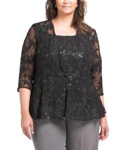 ALEX EVENINGS Plus Size 1X Embroidered Sequin 2-Pc Dressy Twinset NWT $169 - Picture 1 of 3