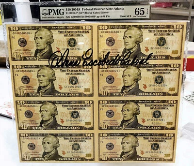 2004 $10 PMG65 GEM UNCUT SHEET OF $10 STAR NOTES! **LOW SERIAL NUMBERS** #4114 - Image 1 of 3
