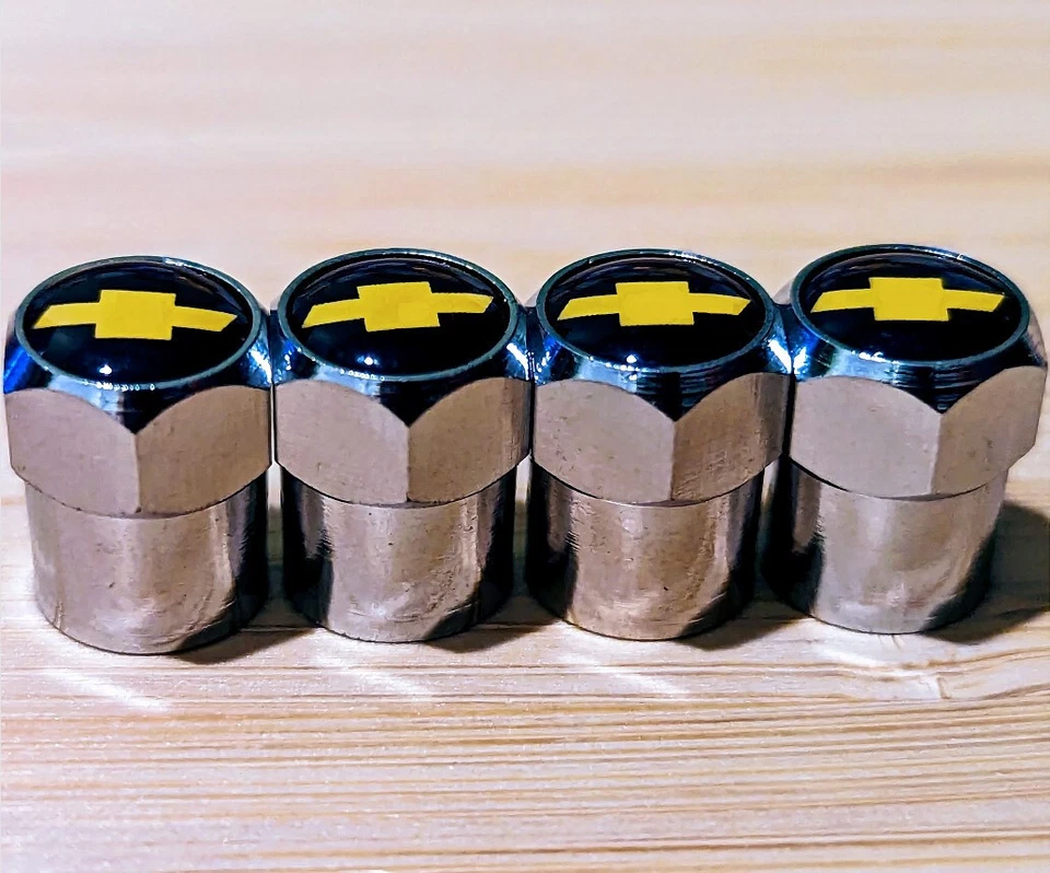 Tapas de vástago de válvula de neumático cromadas Chevrolet Chevy (juego de 4) ajuste universal Foto 1 de 1