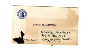 Washington State Patrol Stacy G Mattson Olympia WA Vintage Business Card - Picture 1 of 1