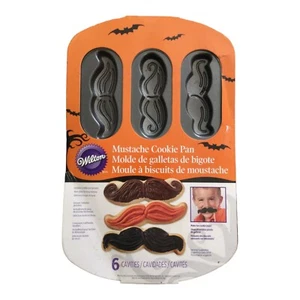 Wilton Bakeware Mustache Cookie Pan Non Stick 6 Cavities New! - Picture 1 of 3