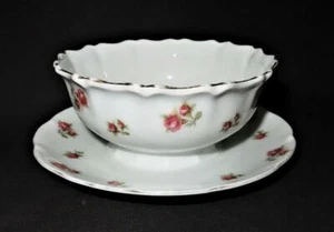 Victoria AG Altrohlau, Austria 303 Pink Roses, Sauce Bowl w/ Attached Underplate - Picture 1 of 5