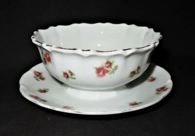 Victoria AG Altrohlau, Austria 303 Pink Roses, Sauce Bowl w/ Attached Underplate Foto 1 de 4