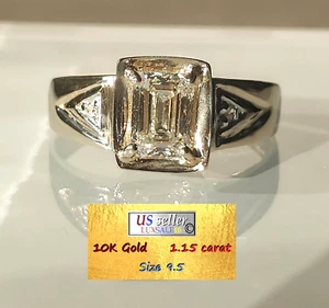 1.15 carat certified diamond ,10k solid gold ring size 9.5 , Emerald shaped - Picture 1 of 19