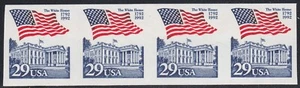 USA Error IMPERF 2609a, 1992 Flag over White House 29 cents VF strip of 4 - Picture 1 of 2