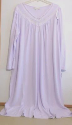 NWT MISS ELAINE LONG SLEEVE, LONG NIGHTGOWN- 2X-LILAC-CUDDLEKNIT-SOFT&WARM - Image 1 of 3