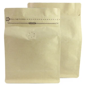 Muestra / 25 8oz Kraft Flat Bottom Coffee Storage Zip Bag Desgassing Valve + Pull Tab - Imagen 1 de 6