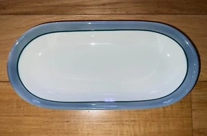 Vintage SYRACUSE China Restaurant Ware 93-G USA - Oblong Dish Blue w/ Green Ring - Picture 1 of 2