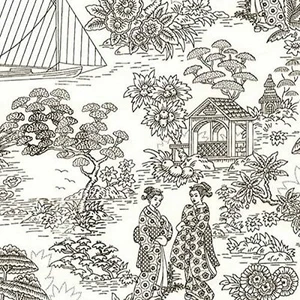 Zen Asiatische Geisha Toile Weiß 100% Baumwollstoff Meterware - Bild 1 von 1