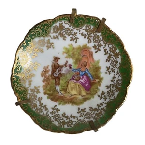 Vassoio portapillole vintage in porcellana Limoges France con supporto/appendiabiti 3-1/8" - Foto 1 di 5