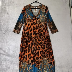 Now & Forever Long Maxi Dress Lounge Gown Baroque Leopard Womens Sz M Slinky - Picture 1 of 13