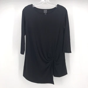 Top Clara Sun Woo donna XS nero maglia girocollo anca twist orlo asimmetrico 3/4 - Foto 1 di 9