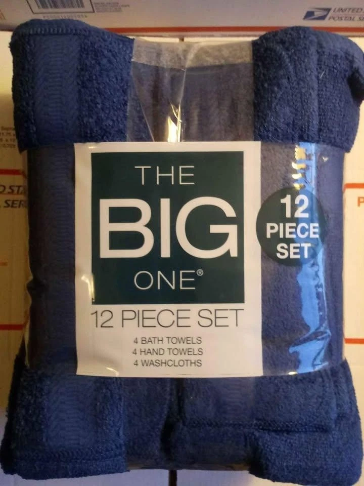 Nuevo juego de toallas de baño The Big One de 12 piezas 4 lavabos de baño a mano azul oscuro Foto 1 de 1
