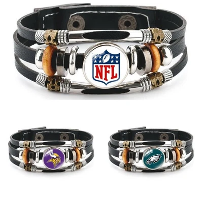 NFL FOOTBALL Stone Adjustable Black Leather Bracelet - Image 1 of 4