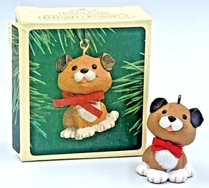 Holiday Puppy Hallmark Keepsake Ornament 1983 Dog Red Ribbon Vintage - Picture 1 of 11